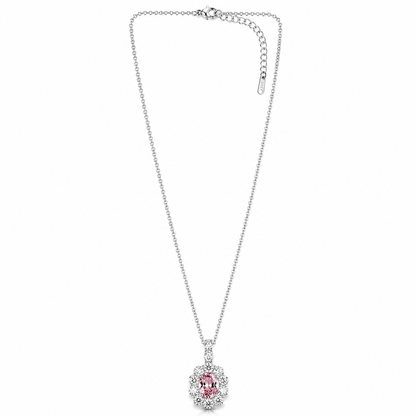 Pink Topaz Cubic Zirconia American Diamond Silver Plated Stainless Steel Necklace