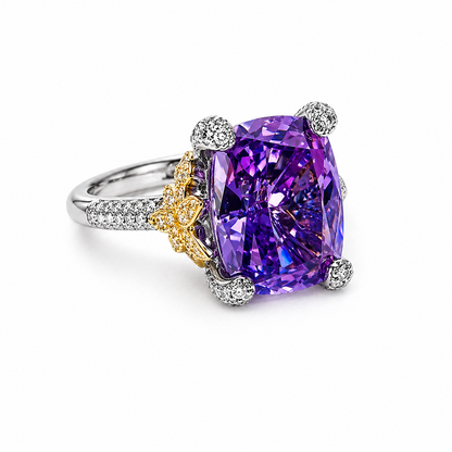 Purple Amethyst Cubic Zirconia Ice Cut American Diamond Gold/Silver Plated Adjustable Ring