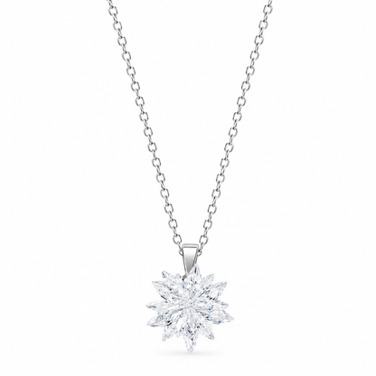 White Crystal Flower Design Silver Plated Stainless Steel Necklace