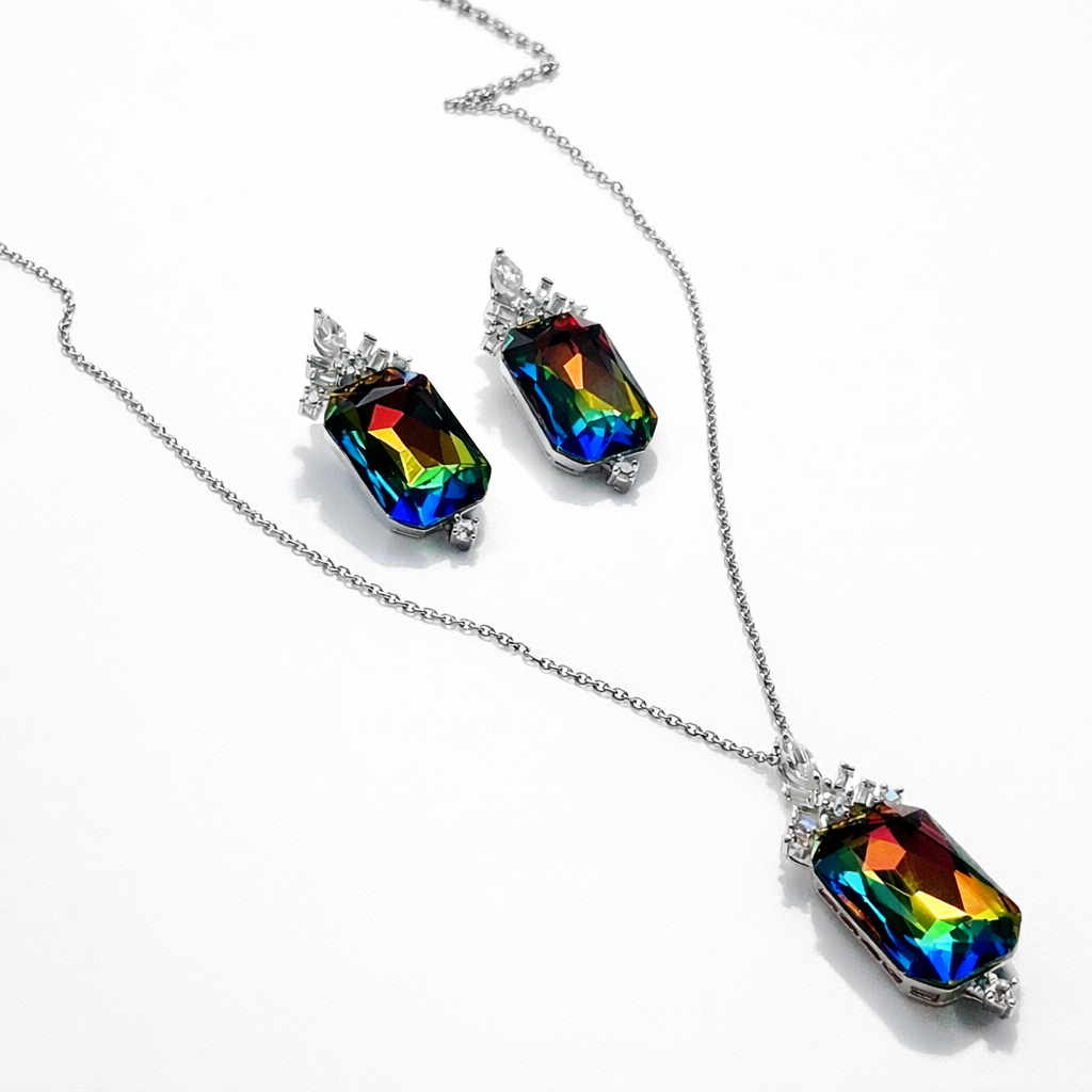Multi-Color Vitrail Medium Swarovski Crystal Silver Plated Pendant Set