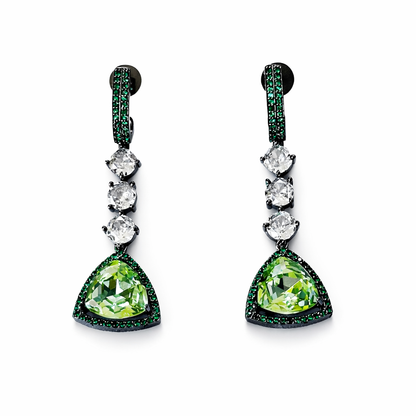 Green Peridot Swarovski Crystal American Diamond Victorian Plated Earrings