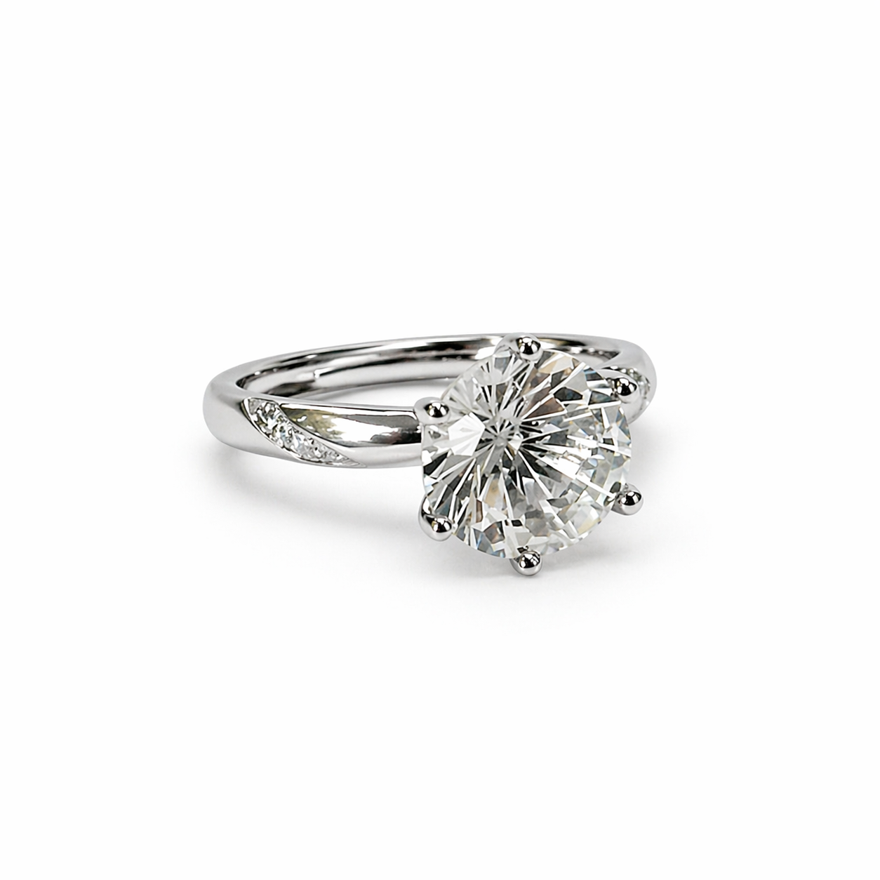 Solitaire Cubic Zirconia Ice Cut American Diamond Silver Plated Adjustable Ring