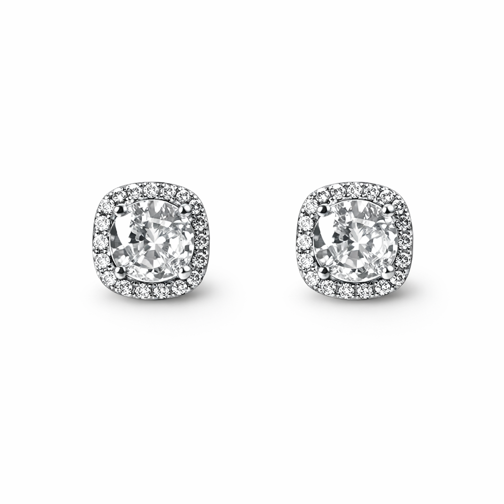 Solitaire Cubic Zirconia American Diamond Silver Plated Earrings