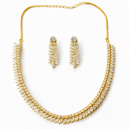 Solitaire Cubic Zirconia American Diamond Gold Plated Necklace Set