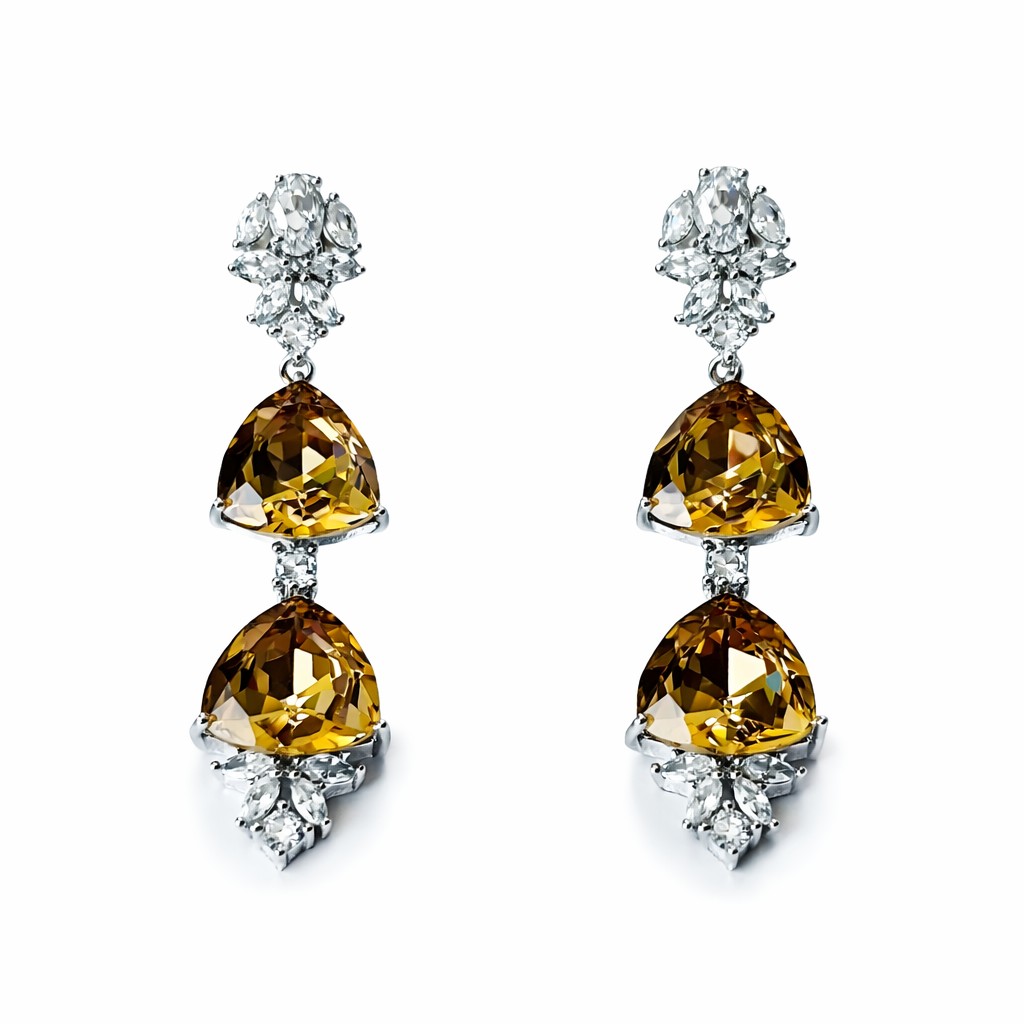 Smoked Topaz Swarovski Crystal American Diamond Silver Plated Earrings