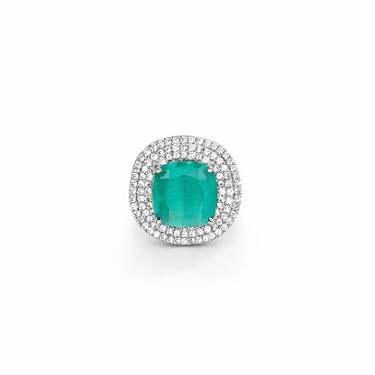 Mint Green Topaz Cubic Zirconia American Diamond Silver Plated Adjustable Ring