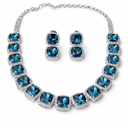 Blue Montana Swarovski Crystal American Diamond Silver Plated Necklace Set