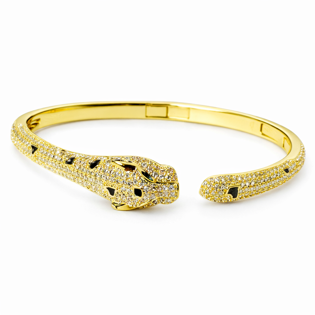 Jaguar Design Cubic Zirconia American Diamond Gold Plated Bangle Bracelet