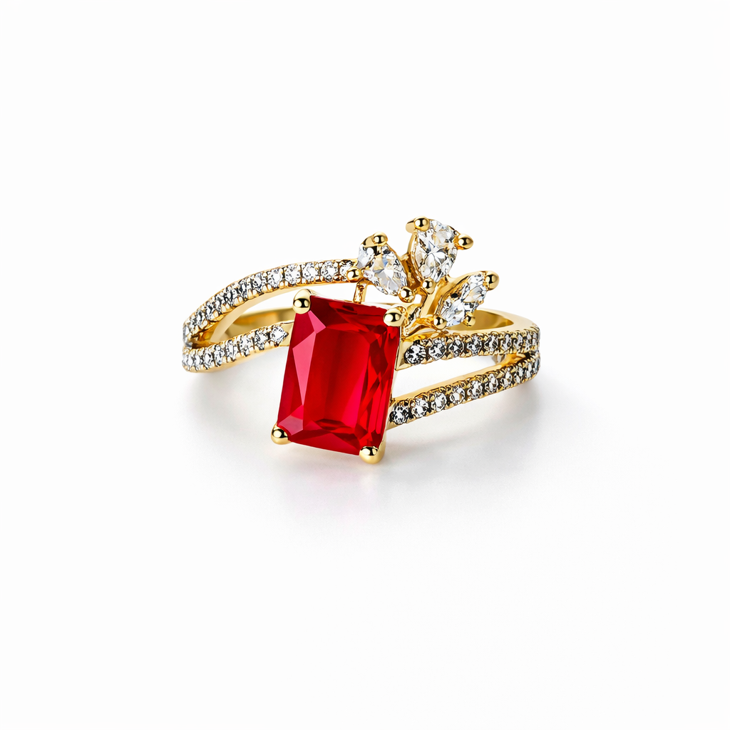 Red Ruby Cubic Zirconia American Diamond Gold/Silver Plated Adjustable Ring