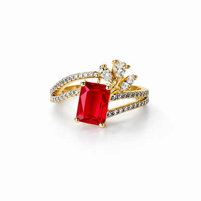 Red Ruby Cubic Zirconia American Diamond Gold/Silver Plated Adjustable Ring