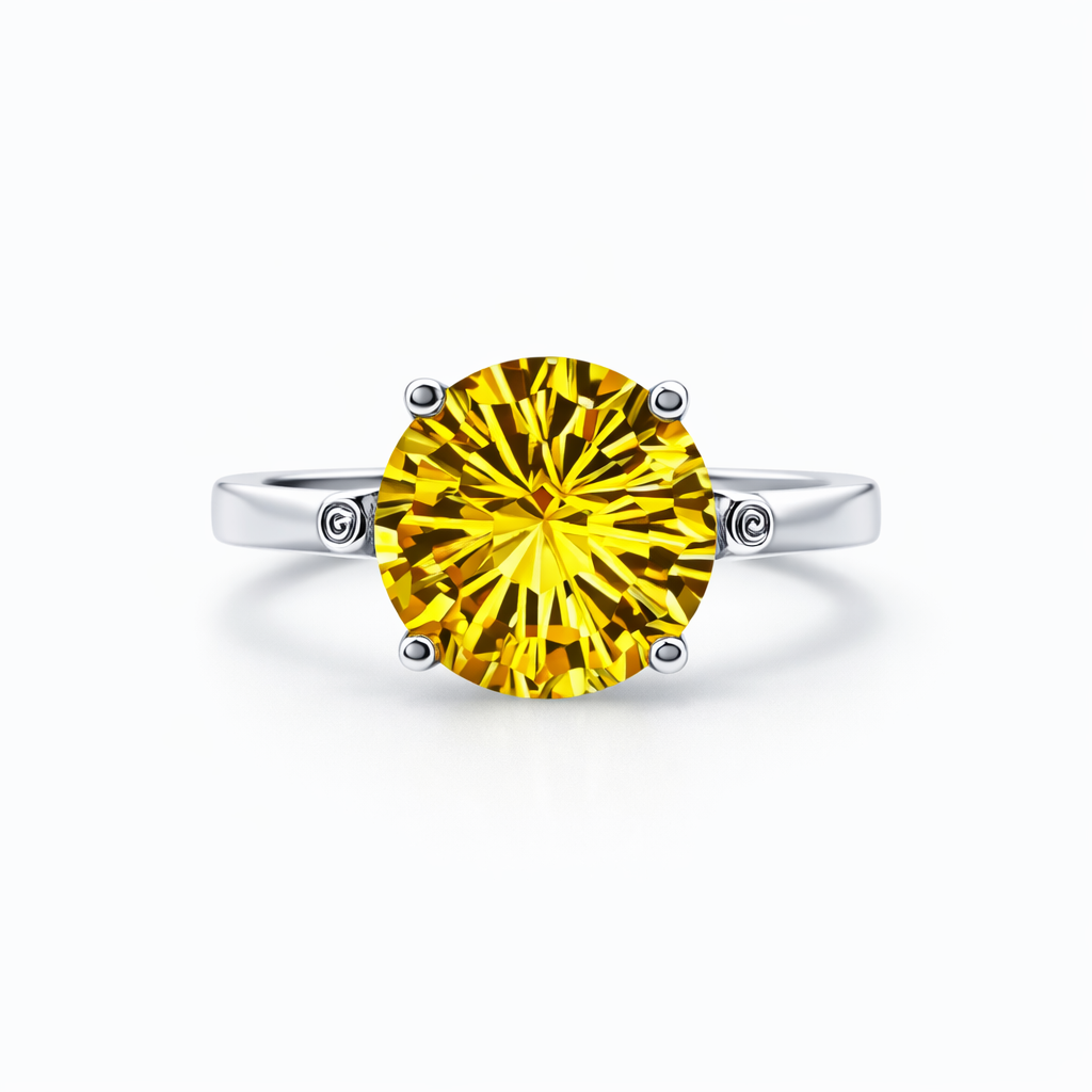 Yellow Topaz Cubic Zirconia Ice Cut American Diamond Silver Plated Adjustable Ring