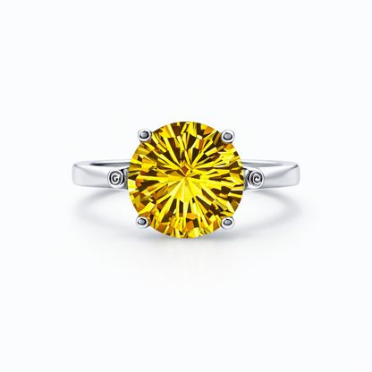 Yellow Topaz Cubic Zirconia Ice Cut American Diamond Silver Plated Adjustable Ring