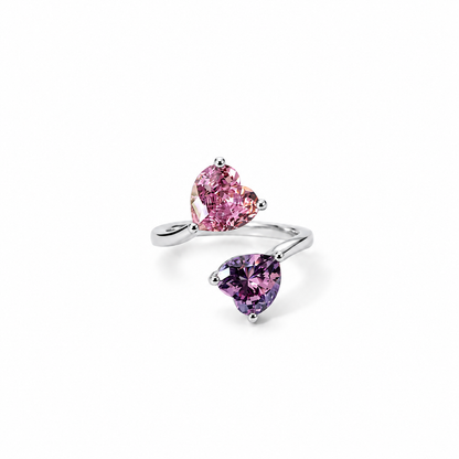 Pink Topaz/Purple Amethyst Cubic Zirconia Ice Cut American Diamond Silver Plated Adjustable Ring