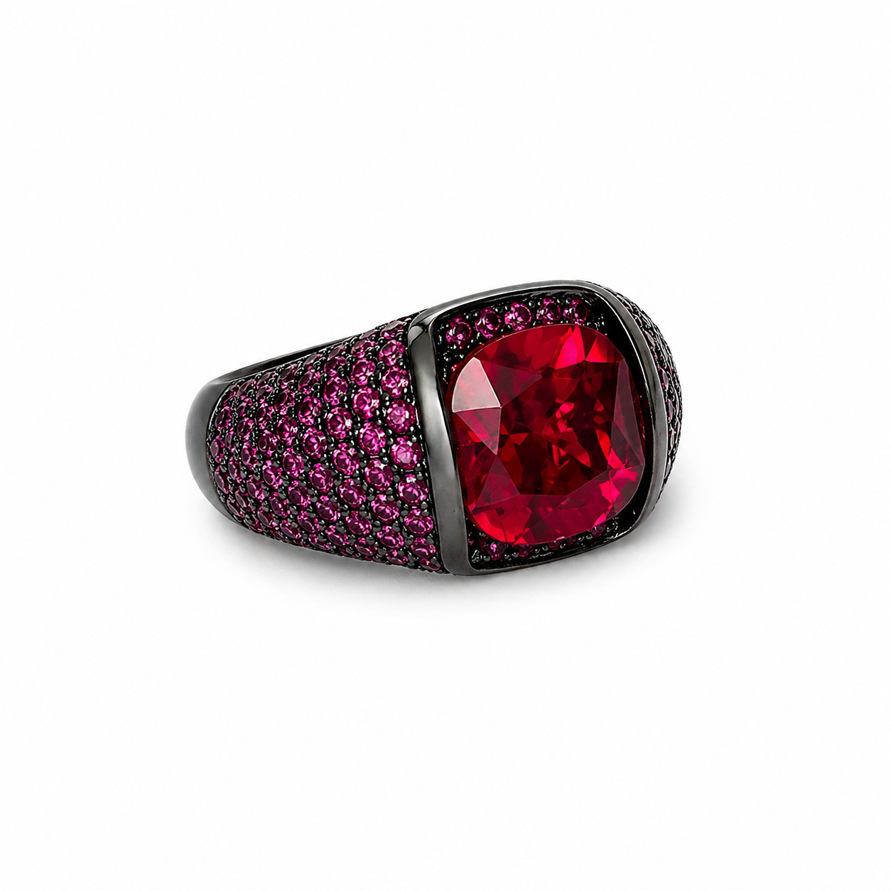 Ruby Cubic Zirconia Pink Ice Cut American Diamond Victorian Plated Adjustable Ring