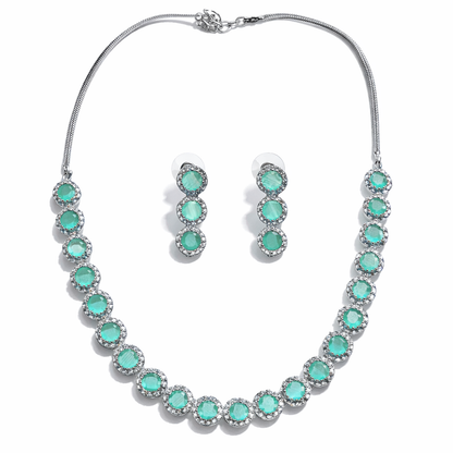 Mint Green Topaz Cubic Zirconia American Diamond Silver Plated Necklace Set
