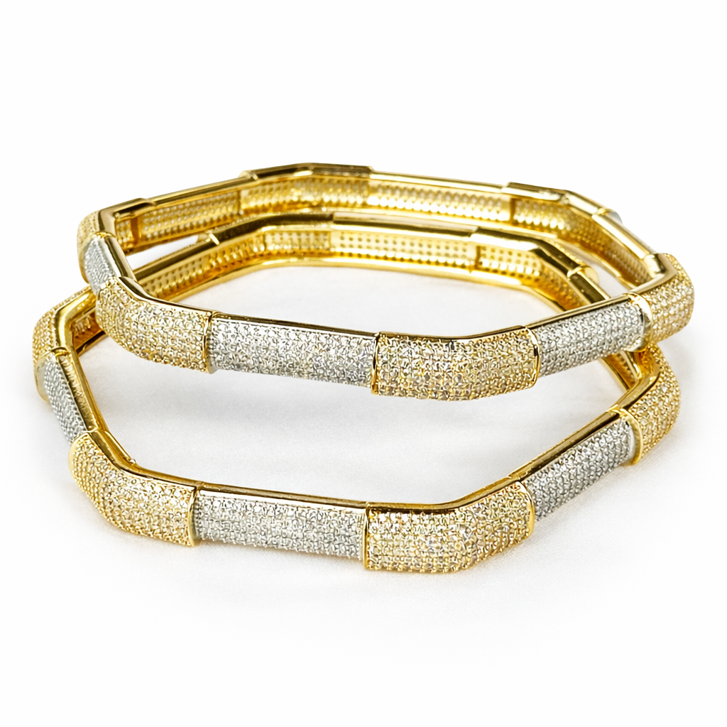 Solitaire Cubic Zirconia American Diamond Gold Plated Bangles, Set of 2