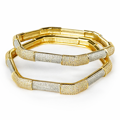 Solitaire Cubic Zirconia American Diamond Gold Plated Bangles, Set of 2