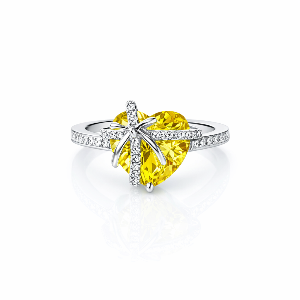 Yellow Topaz Cubic Zirconia Ice Cut American Diamond Silver Plated Adjustable Ring