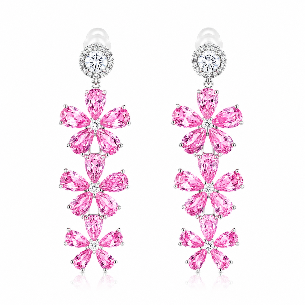 Pink Topaz Cubic Zirconia Ice Cut American Diamond Silver Plated Earrings