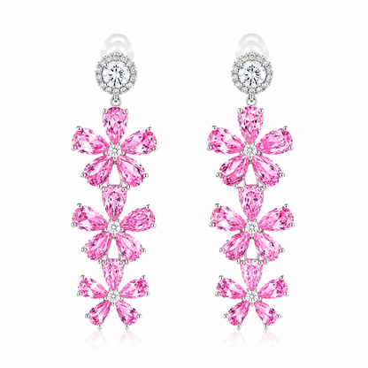 Pink Topaz Cubic Zirconia Ice Cut American Diamond Silver Plated Earrings