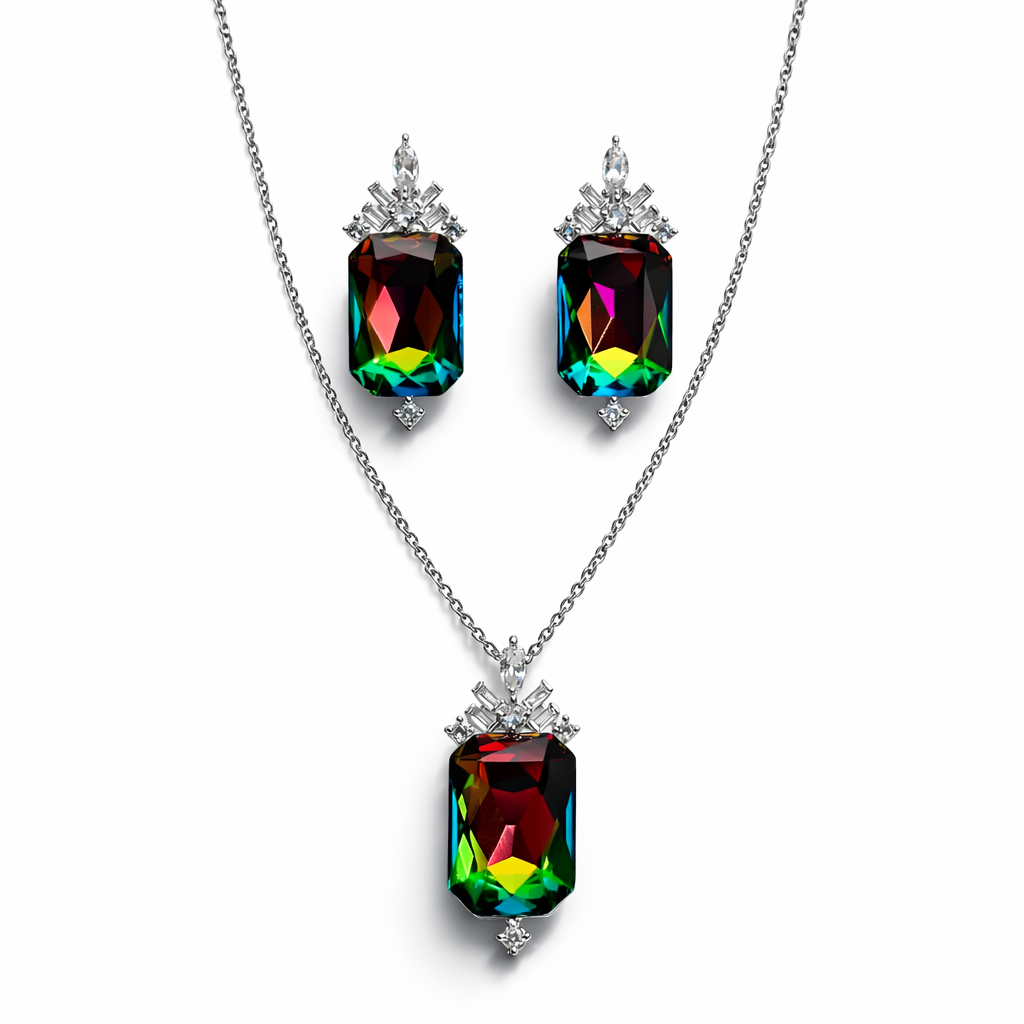 Multi-Color Vitrail Medium Swarovski Crystal Silver Plated Pendant Set