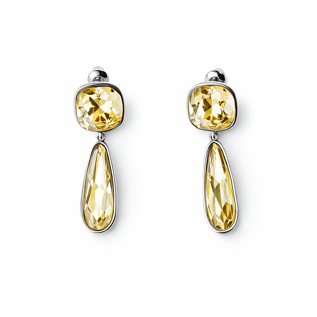 Light Yellow Topaz Swarovski Crystal Silver Plated Earrings