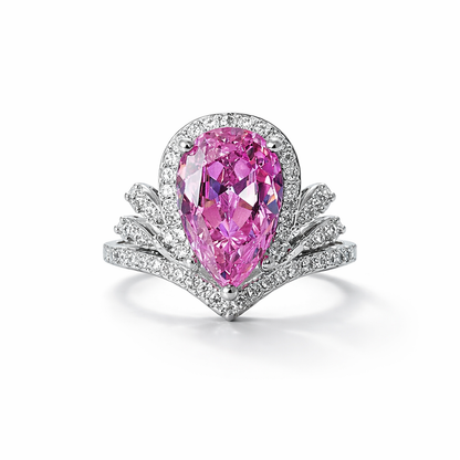Pink Topaz Cubic Zirconia Ice Cut American Diamond Silver Plated Adjustable Ring