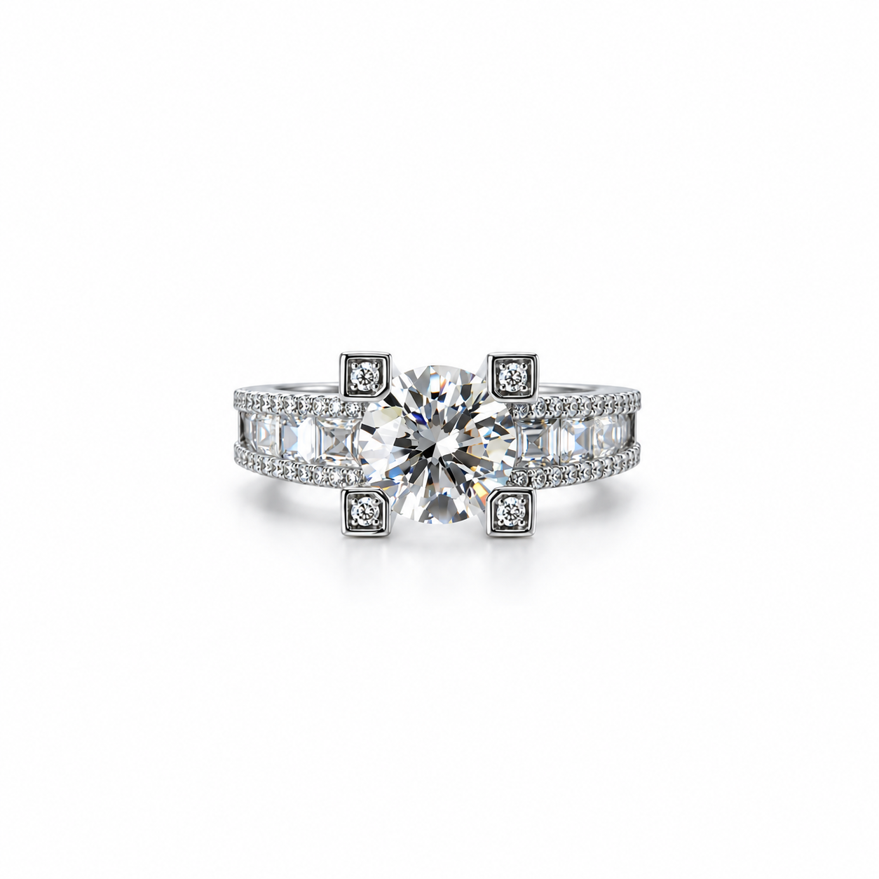 Solitaire Cubic Zirconia American Diamond Silver Plated Ring (Size US 8)