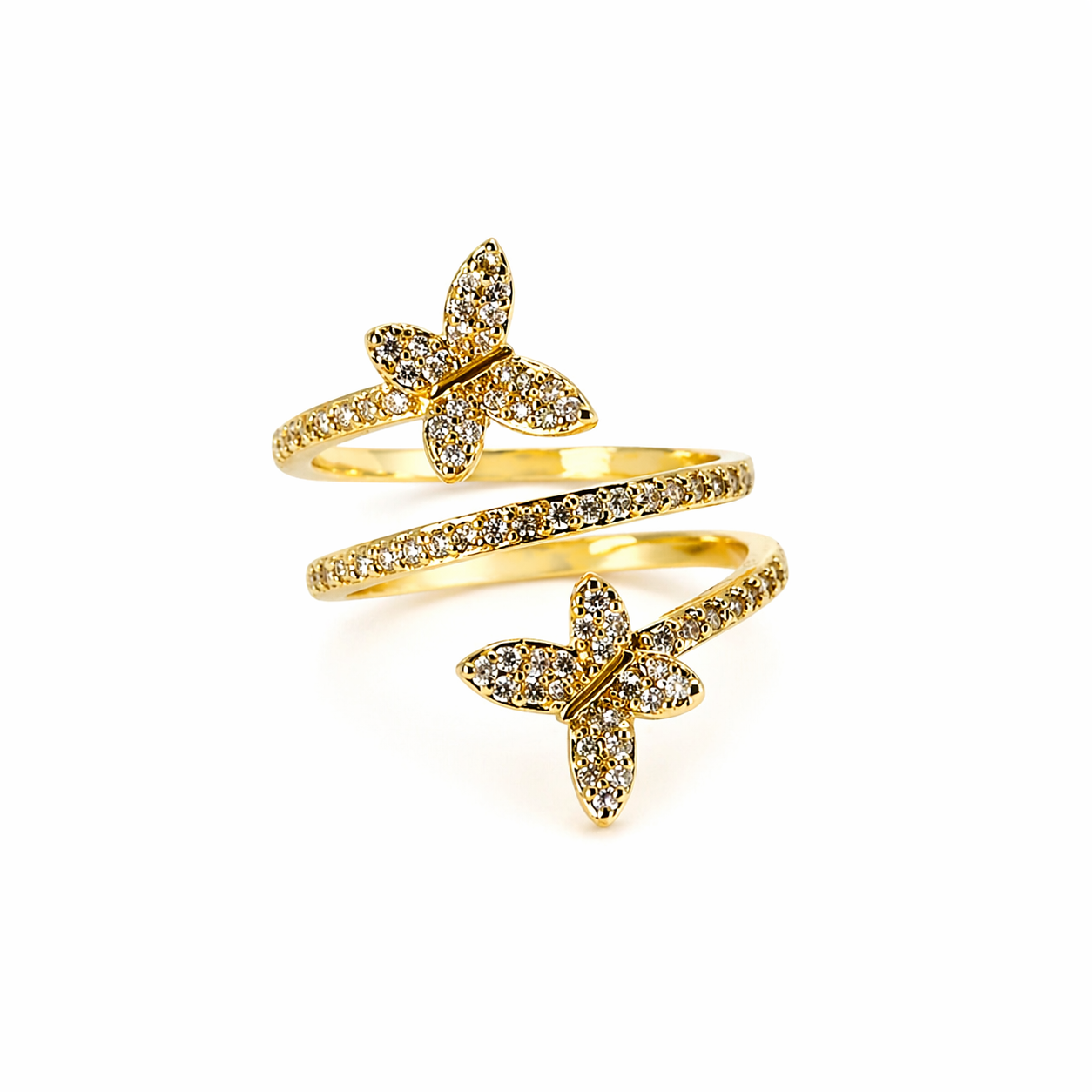 Butterfly American Diamond Gold Plated Adjustable Ring