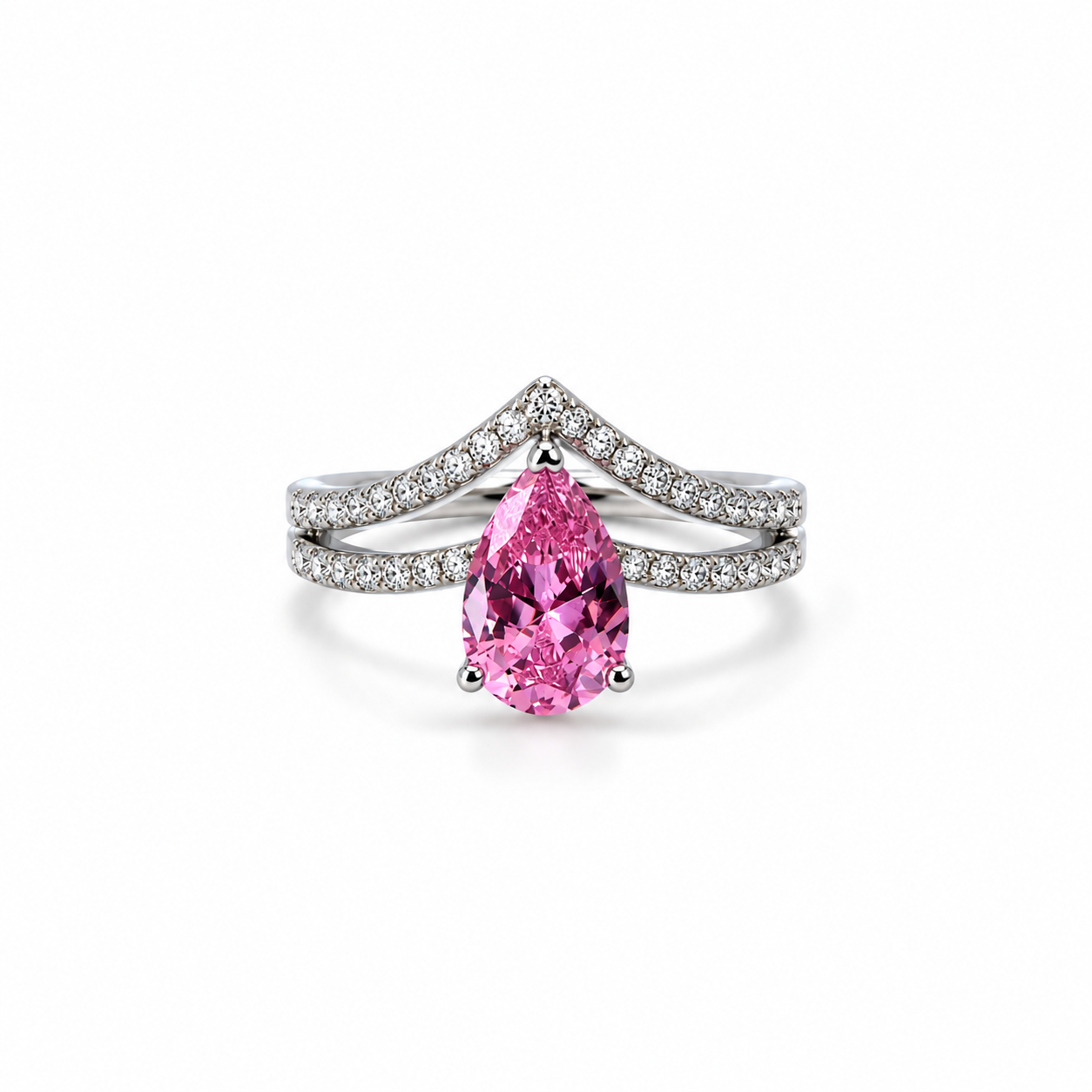 Pink Topaz Cubic Zirconia Ice Cut American Diamond Silver Plated Adjustable Ring