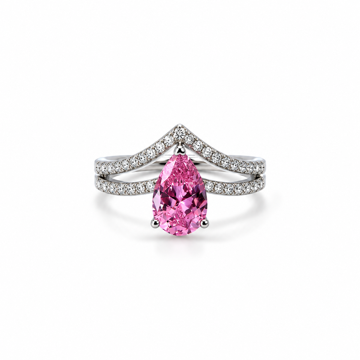 Pink Topaz Cubic Zirconia Ice Cut American Diamond Silver Plated Adjustable Ring
