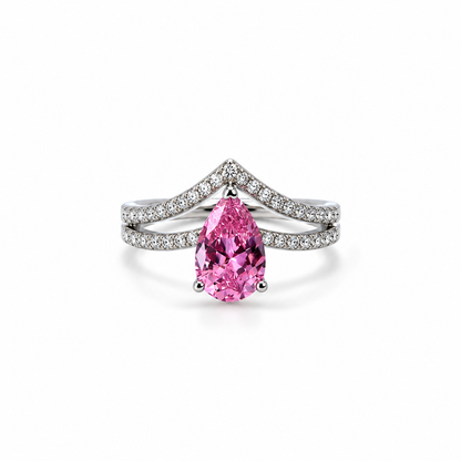 Pink Topaz Cubic Zirconia Ice Cut American Diamond Silver Plated Adjustable Ring