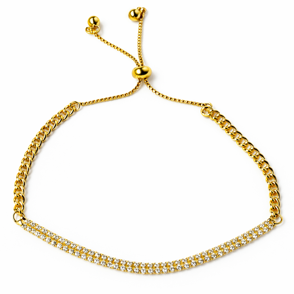 Solitaire Cubic Zirconia American Diamond Gold Plated Adjustable Bracelet