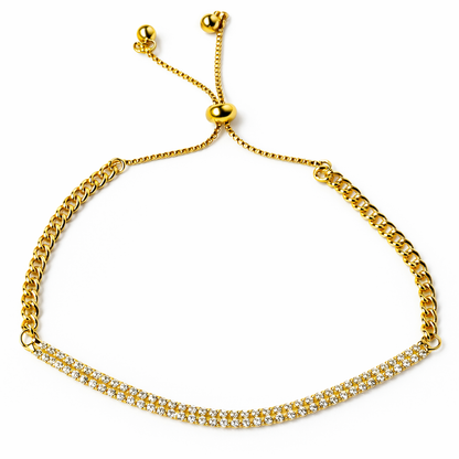 Solitaire Cubic Zirconia American Diamond Gold Plated Adjustable Bracelet