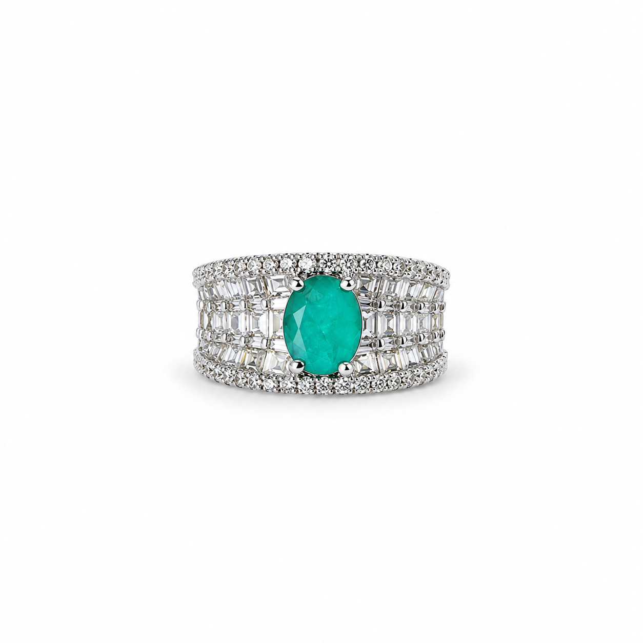 Sea Green Topaz Doublet Stone Zirconia Ice Cut American Diamond Silver Plated Adjustable Ring