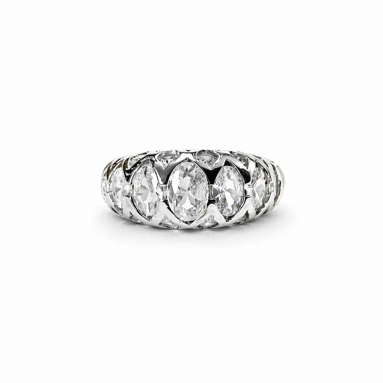White Cubic Zirconia Topaz Ice Cut American Diamond Silver Plated Adjustable Ring