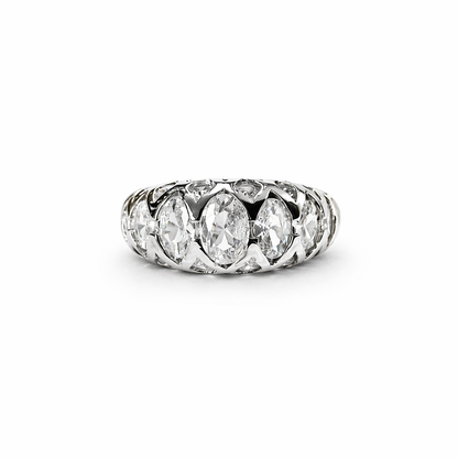 White Cubic Zirconia Topaz Ice Cut American Diamond Silver Plated Adjustable Ring