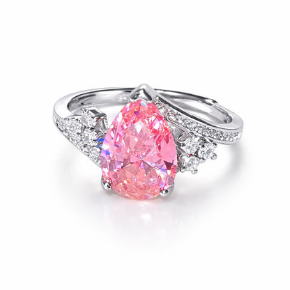 Pink Topaz Cubic Zirconia Ice Cut American Diamond Silver Plated Adjustable Ring