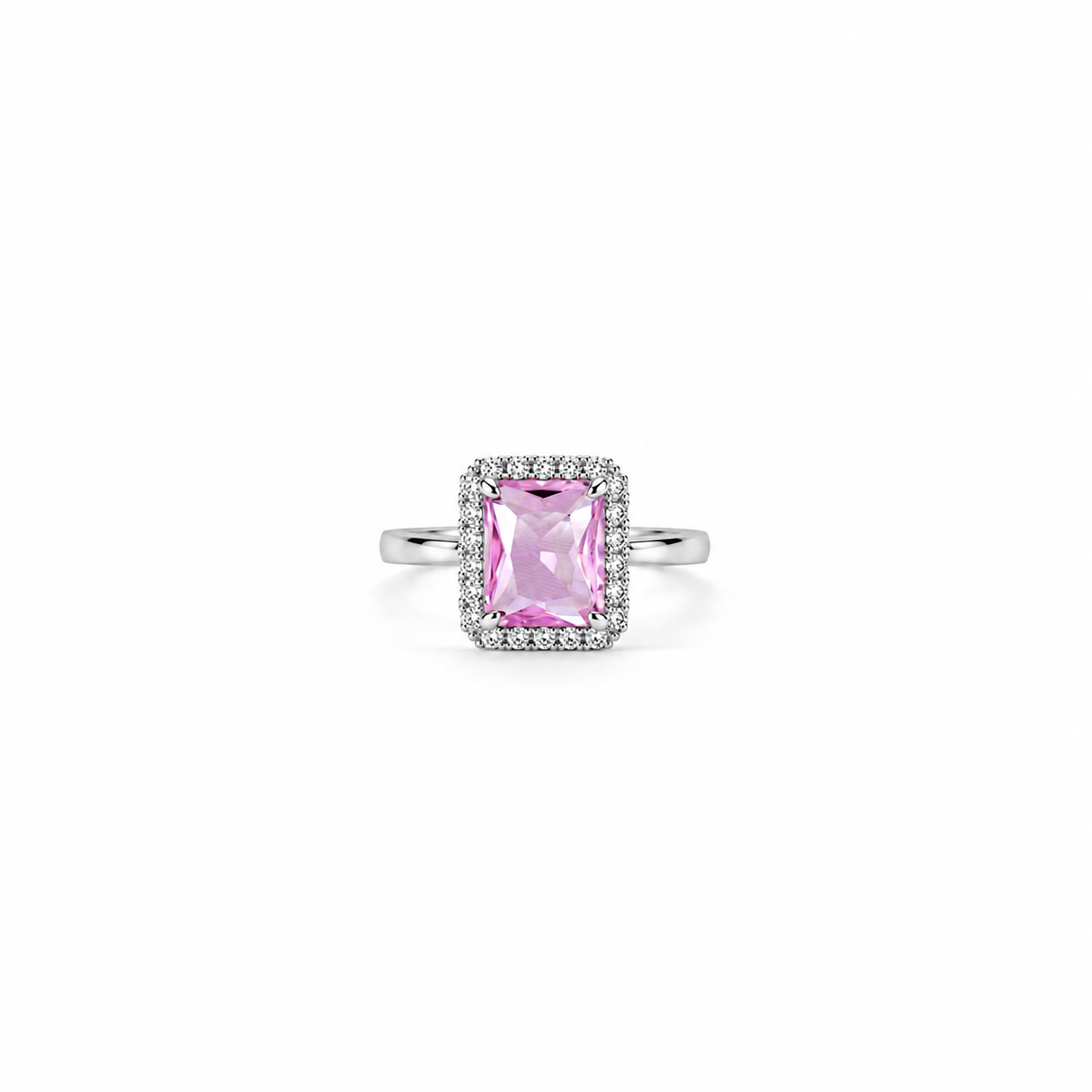 Pink Topaz Cubic Zirconia Ice Cut American Diamond Silver Plated Adjustable Ring