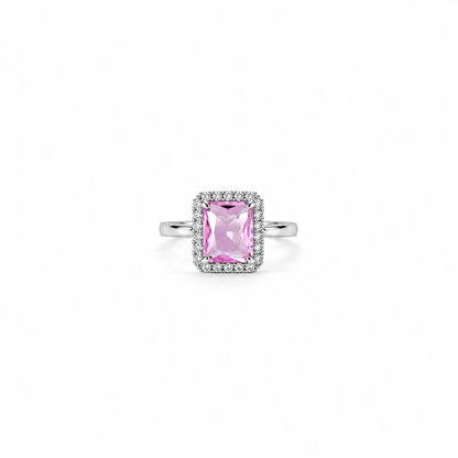 Pink Topaz Cubic Zirconia Ice Cut American Diamond Silver Plated Adjustable Ring