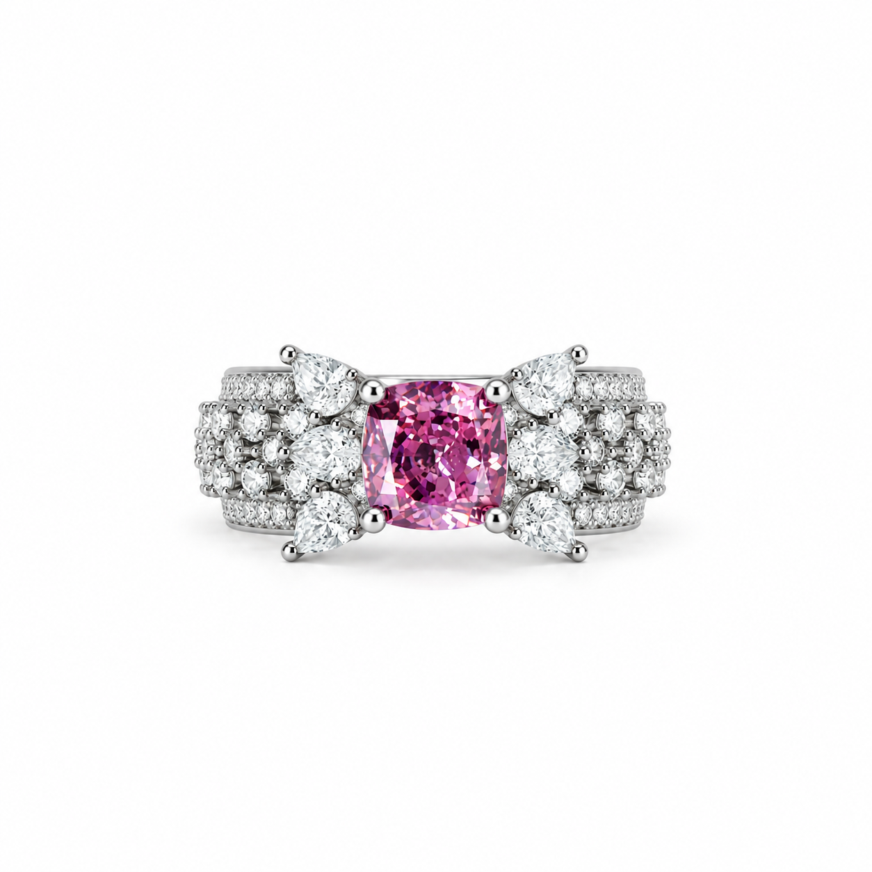 Pink Topaz Cubic Zirconia Ice Cut American Diamond Silver Plated Adjustable Ring