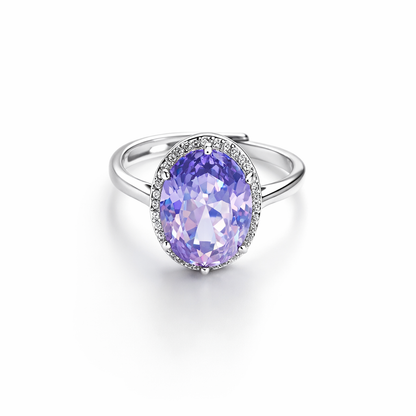 Light Purple Amethyst Cubic Zirconia Ice Cut American Diamond Silver Plated Adjustable Ring