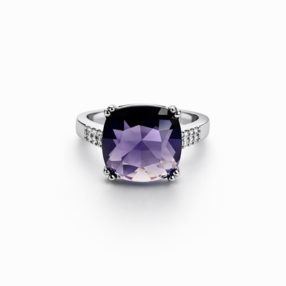 Purple Amethyst Cubic Zirconia Ice Cut American Diamond Silver Plated Adjustable Ring