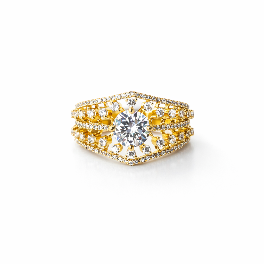 Solitaire Cubic Zirconia American Diamond Gold/Silver Plated Adjustable Ring