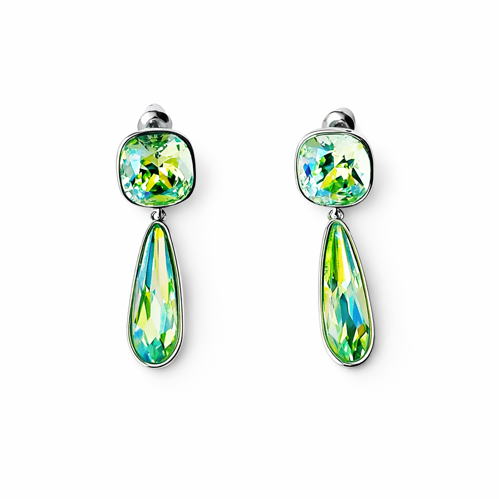 Green Peridot Swarovski Crystal Silver Plated Earrings