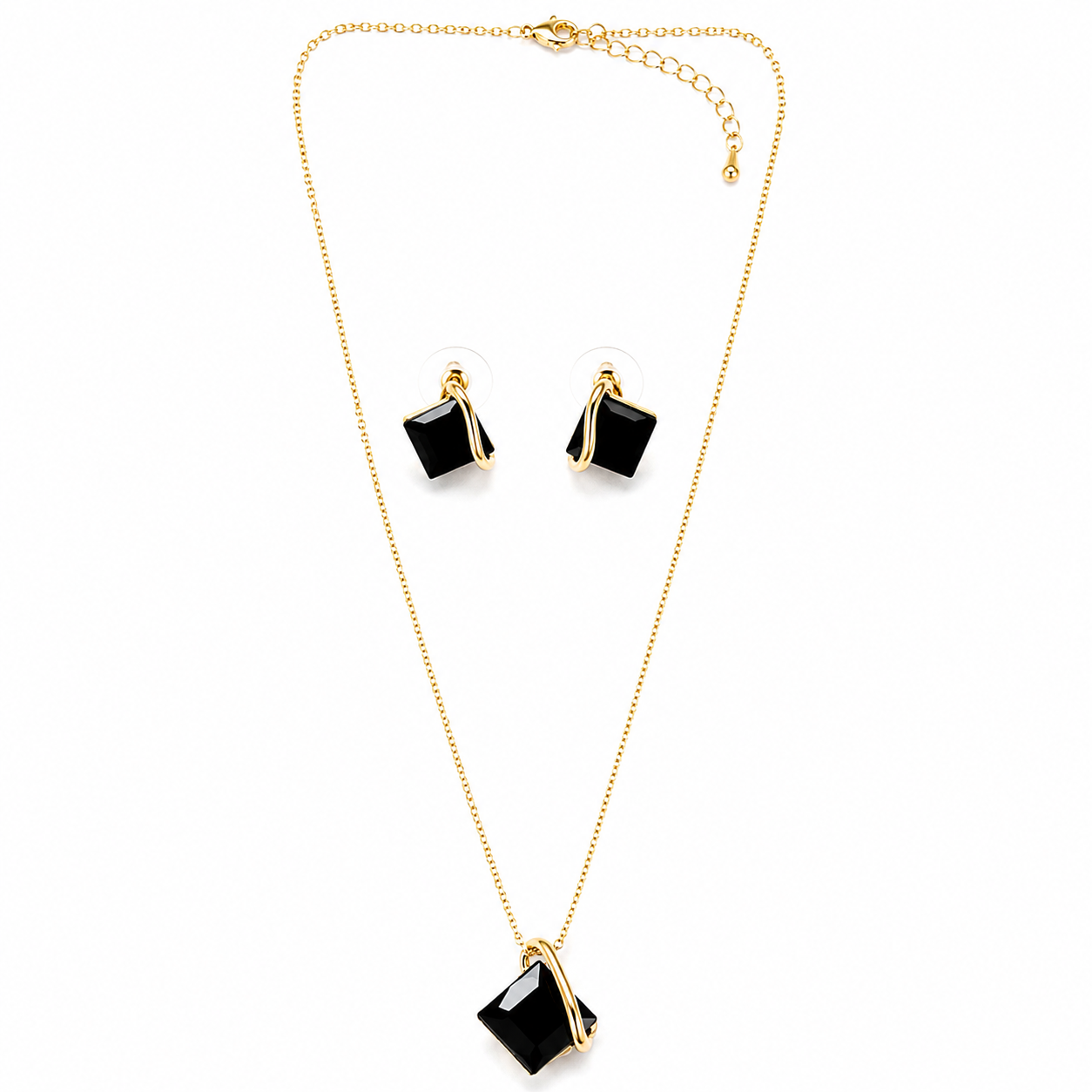 Black Zirconia American Diamond Gold Plated Pendant Set