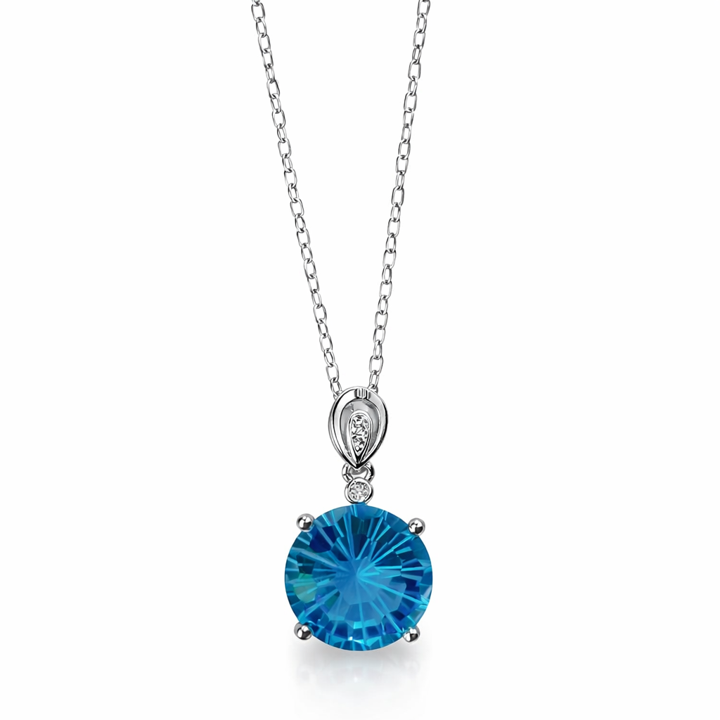 Aqua Blue Sapphire Cubic Zirconia American Diamond Silver Plated Pendant Set Combo