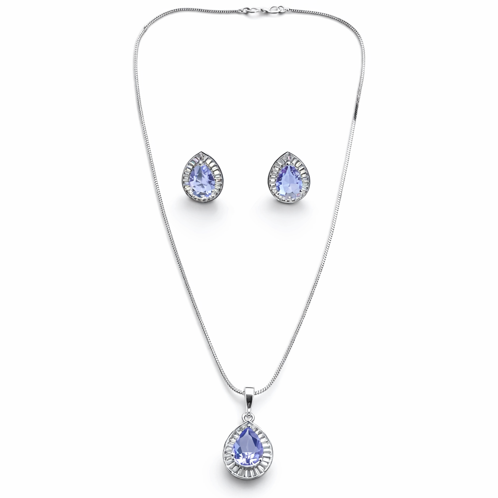 Light Purple Amethyst Cubic Zirconia American Diamond Silver Plated Pendant Set