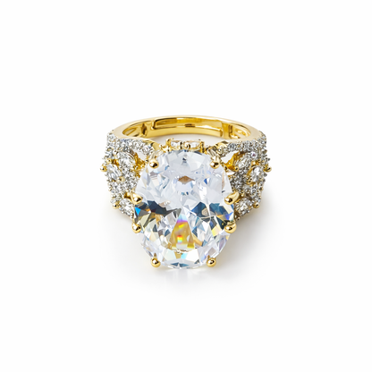 Solitaire Ice Cut American Diamond Gold Plated Adjustable Ring