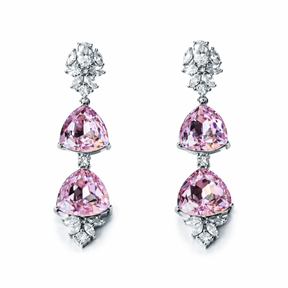 Light Pink Rose Swarovski Crystal American Diamond Silver Plated Earrings